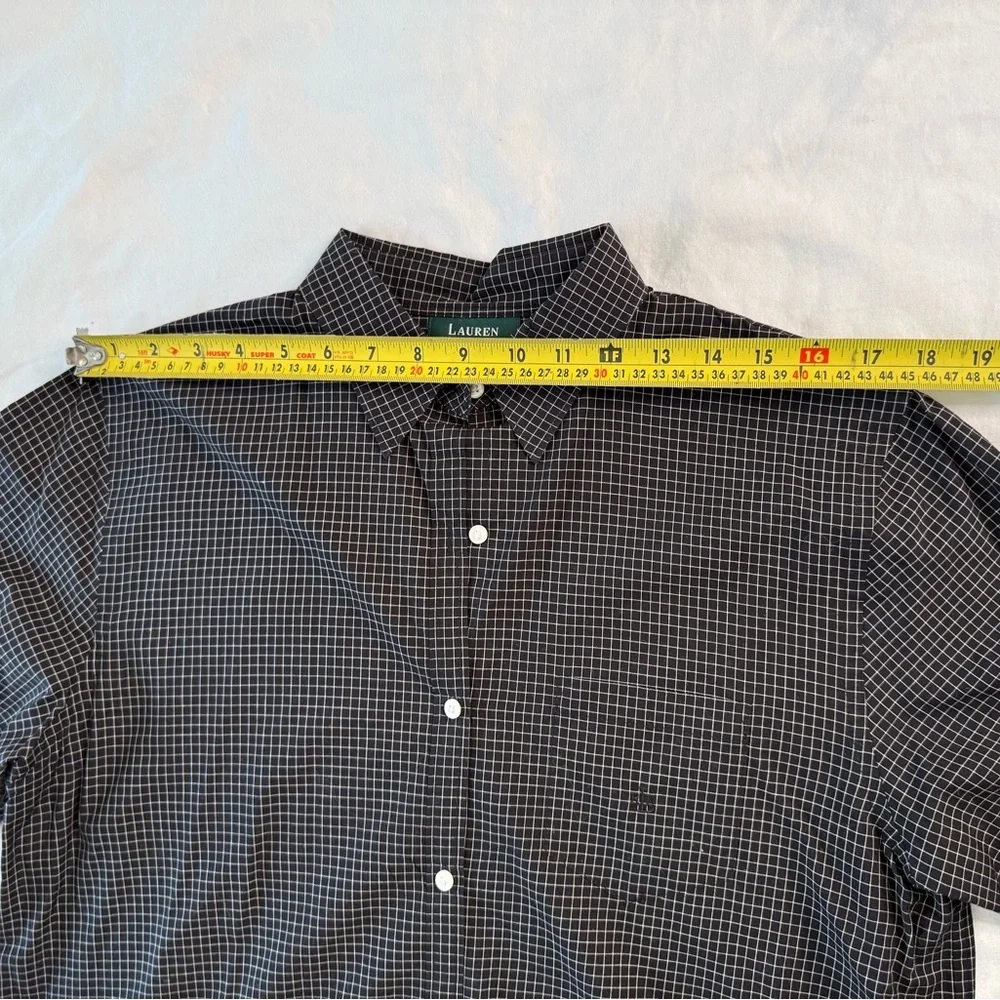 Lauren Ralph Lauren Women’s Black Grid Check Button Down Blouse Size L - Picture 8 of 13